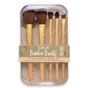 CALA Bamboo Beauty 5-Piece Makeup Brush Set - Gold & Natural in reusable tray